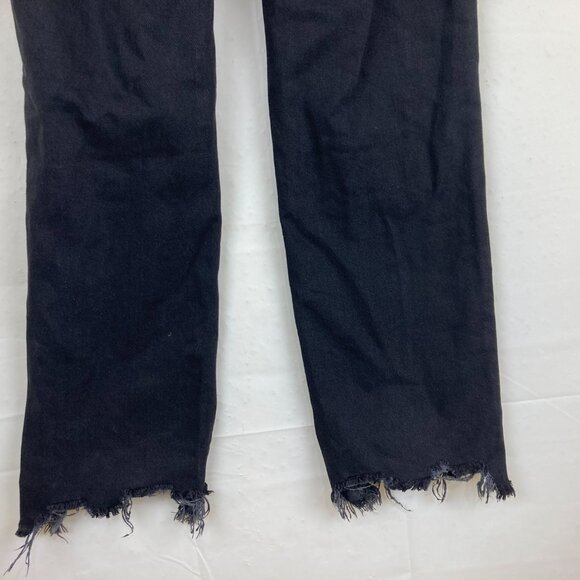 FREE PEOPLE Sz 25 Maggie Black Distressed Jeans Raw Hem Button Fly Mid Rise - Picture 6 of 8